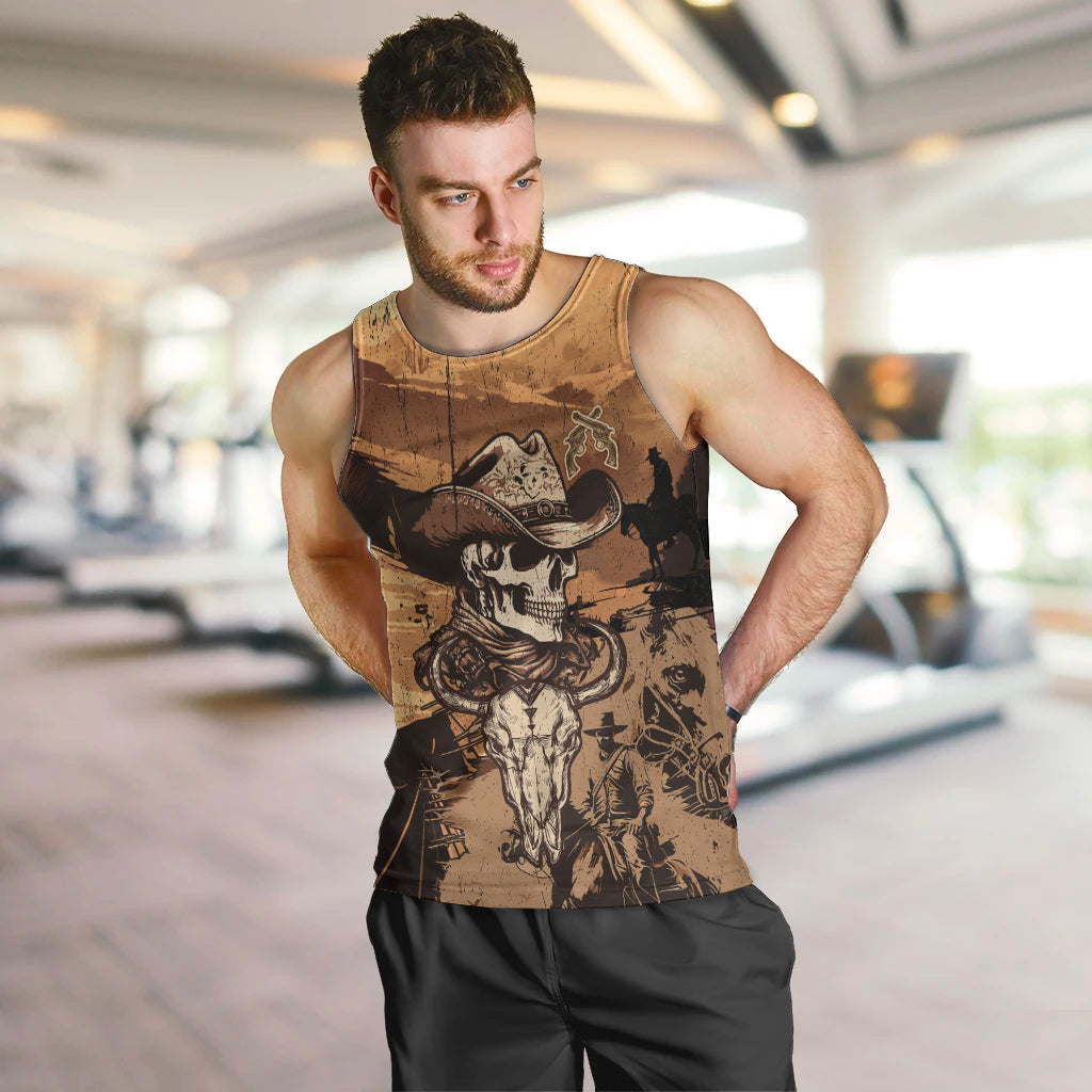 Skull Cowboy Men Tank Top Rise Em Cowboy - Wonder Print Shop