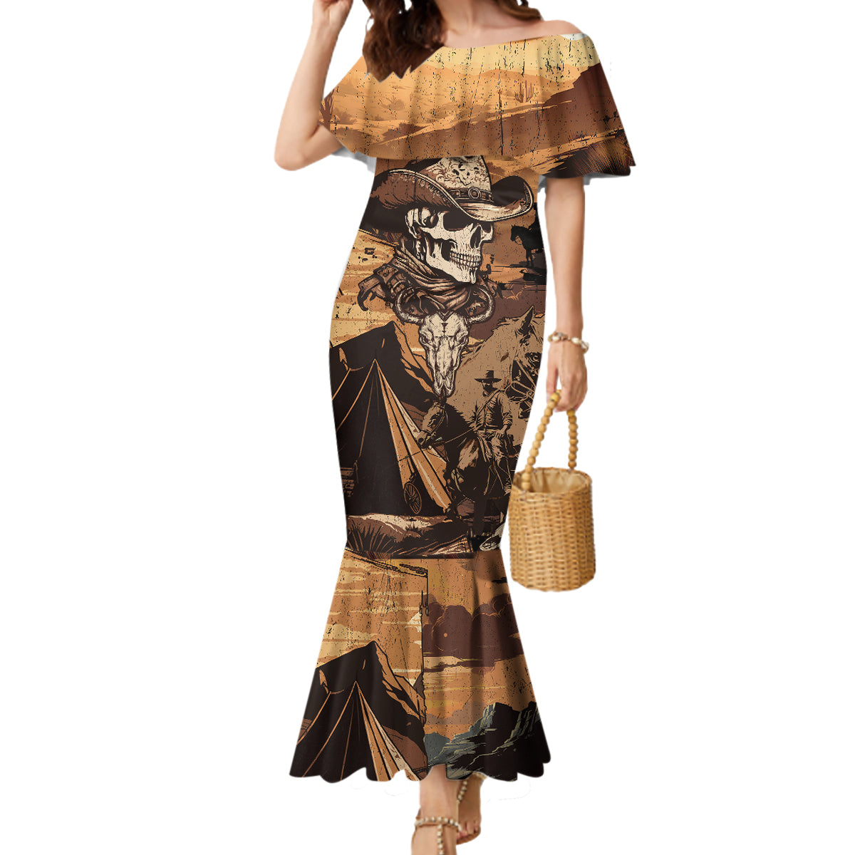 Skull Cowboy Mermaid Dress Rise Em Cowboy - Wonder Print Shop