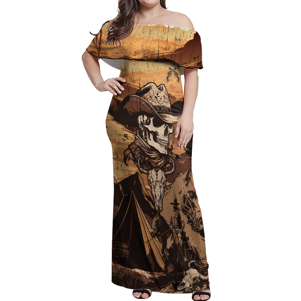 Skull Cowboy Off Shoulder Maxi Dress Rise Em Cowboy - Wonder Print Shop