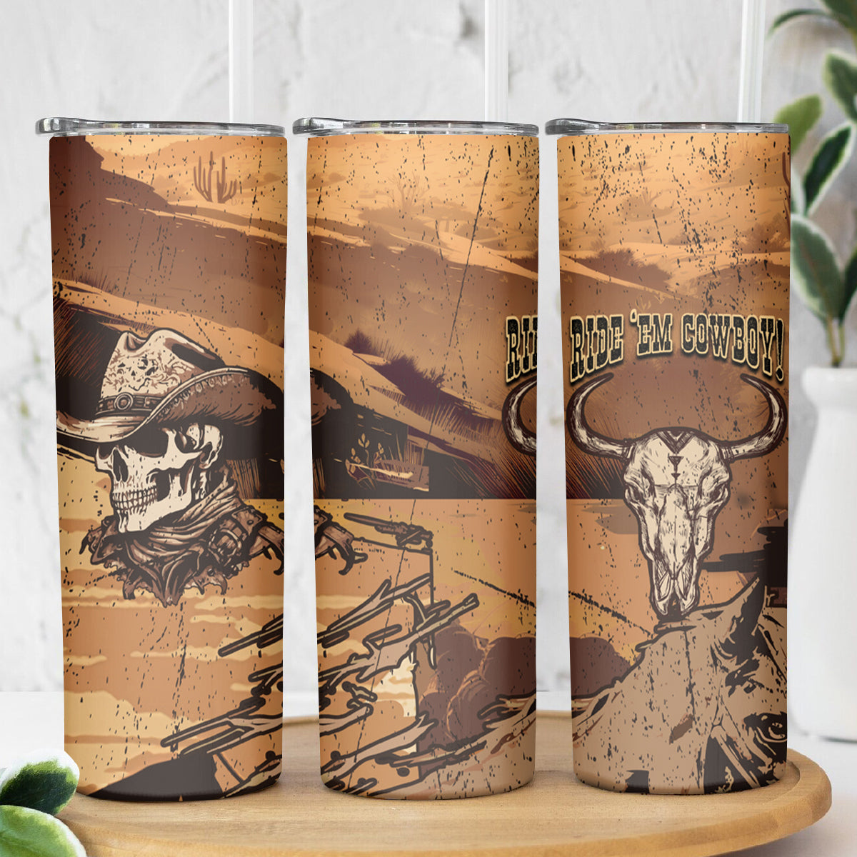 Skull Cowboy Skinny Tumbler Rise Em Cowboy - Wonder Print Shop