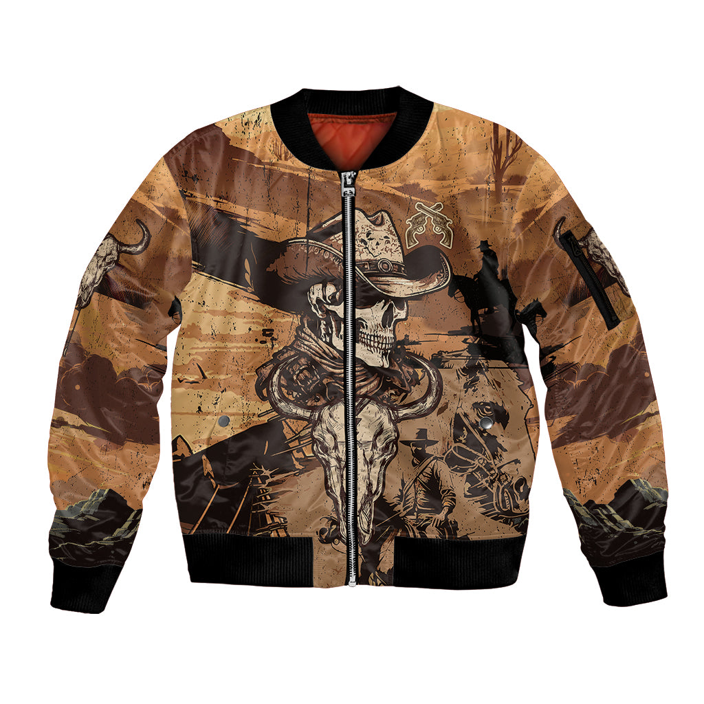 Skull Cowboy Sleeve Zip Bomber Jacket Rise Em Cowboy - Wonder Print Shop