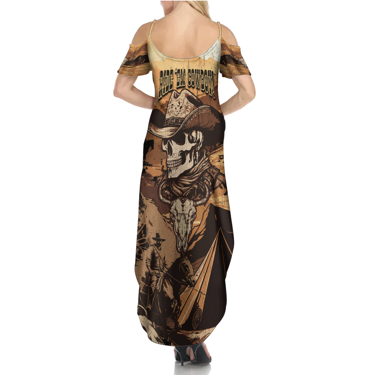 Skull Cowboy Summer Maxi Dress Rise Em Cowboy - Wonder Print Shop