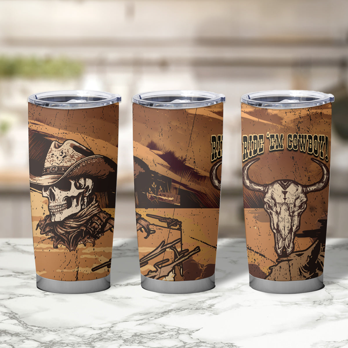 Skull Cowboy Tumbler Cup Rise Em Cowboy - Wonder Print Shop