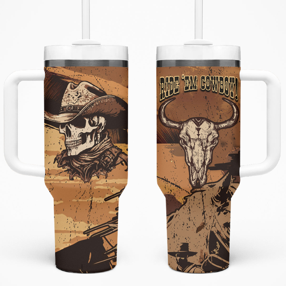 Skull Cowboy Tumbler With Handle Rise Em Cowboy - Wonder Print Shop