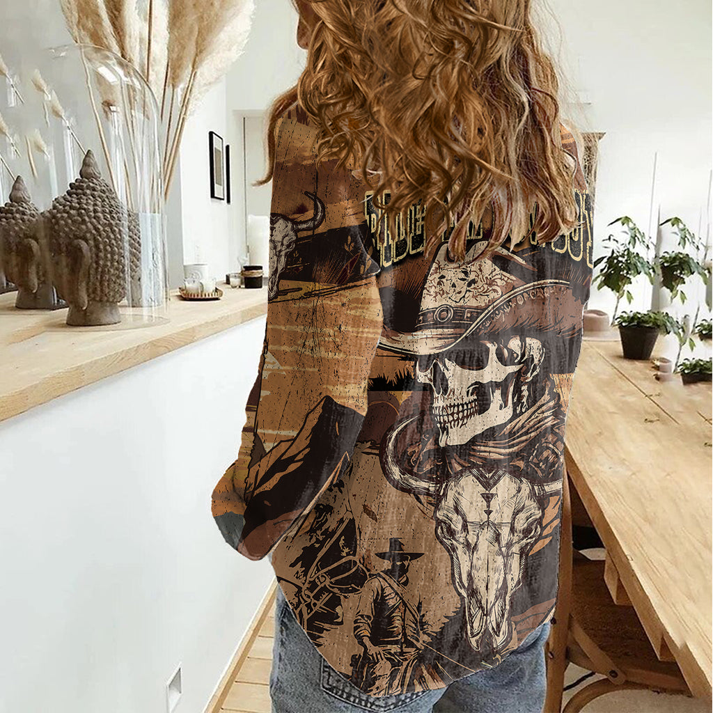 Skull Cowboy Women Casual Shirt Rise Em Cowboy - Wonder Print Shop