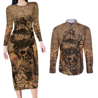 Skull Pirate Couples Matching Long Sleeve Bodycon Dress and Long Sleeve Button Shirts Revenge Vintage Style Art - Wonder Print Shop