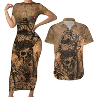 Skull Pirate Couples Matching Short Sleeve Bodycon Dress and Hawaiian Shirt Revenge Vintage Style Art - Wonder Print Shop