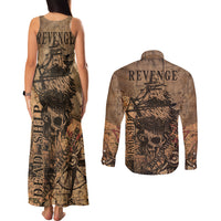 Skull Pirate Couples Matching Tank Maxi Dress and Long Sleeve Button Shirts Revenge Vintage Style Art - Wonder Print Shop