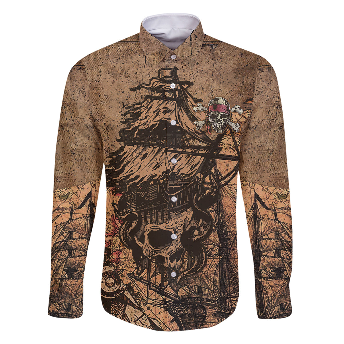 Skull Pirate Family Matching Long Sleeve Bodycon Dress and Hawaiian Shirt Revenge Vintage Style Art - Wonder Print Shop