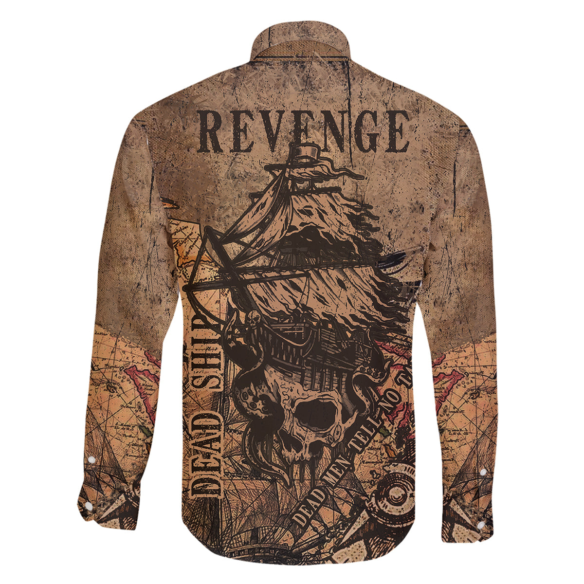 Skull Pirate Family Matching Off Shoulder Long Sleeve Dress and Hawaiian Shirt Revenge Vintage Style Art - Wonder Print Shop