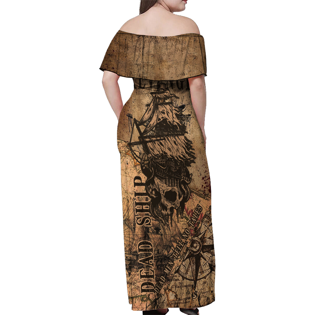 Skull Pirate Family Matching Off Shoulder Maxi Dress and Hawaiian Shirt Revenge Vintage Style Art - Wonder Print Shop