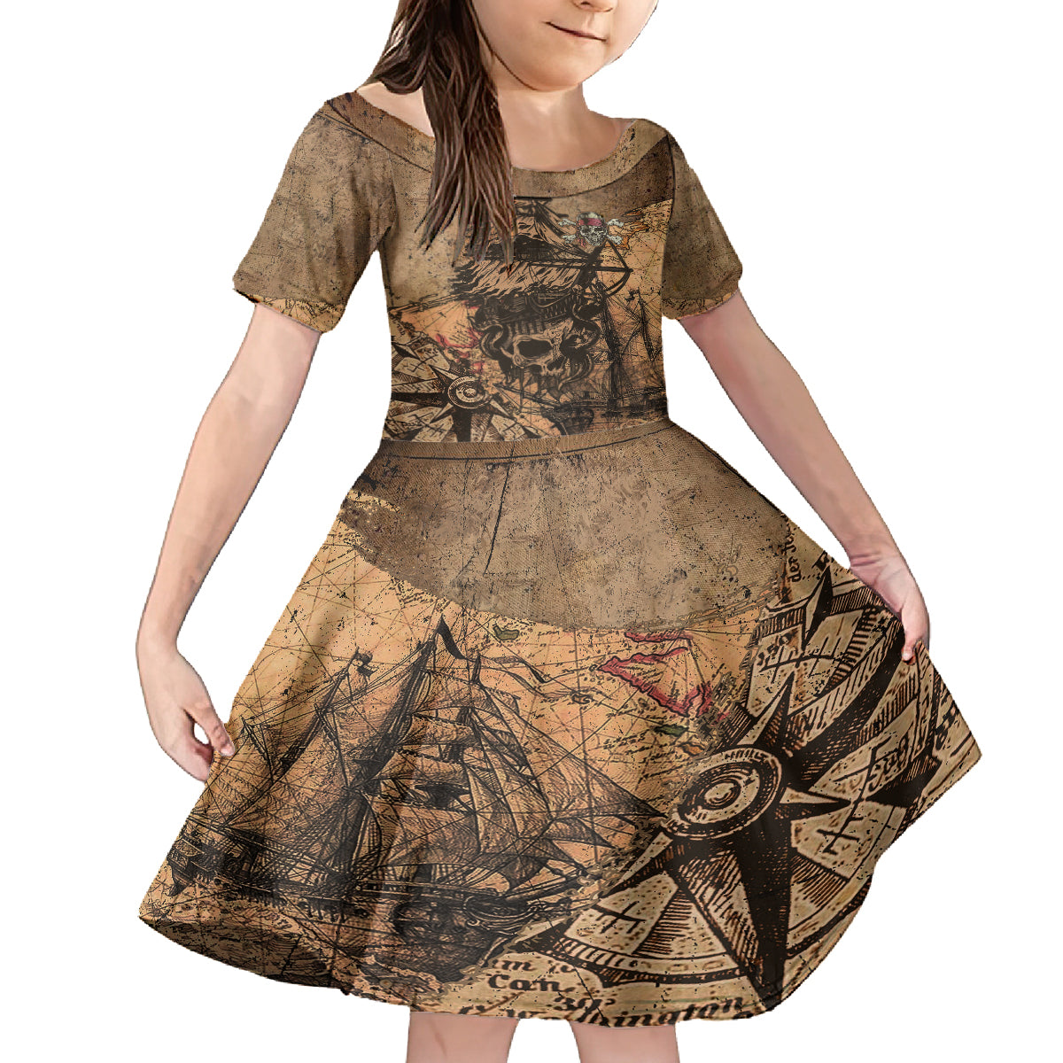 Skull Pirate Kid Short Sleeve Dress Revenge Vintage Style Art - Wonder Print Shop