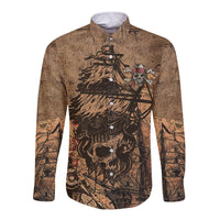 Skull Pirate Long Sleeve Button Shirt Revenge Vintage Style Art - Wonder Print Shop