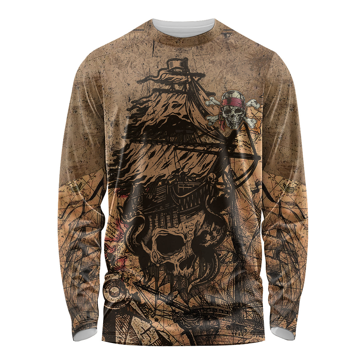 Skull Pirate Long Sleeve Shirt Revenge Vintage Style Art - Wonder Print Shop