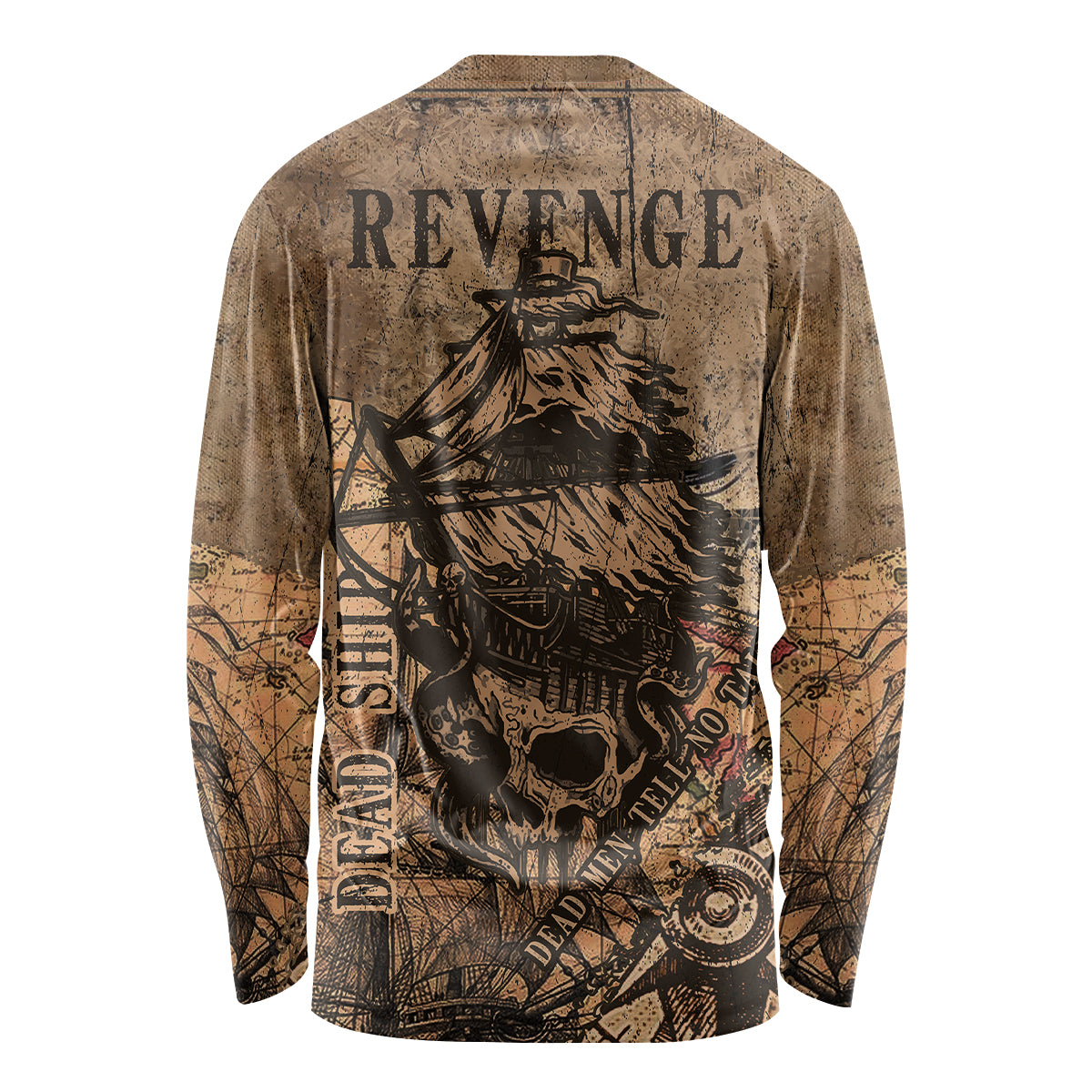 Skull Pirate Long Sleeve Shirt Revenge Vintage Style Art - Wonder Print Shop