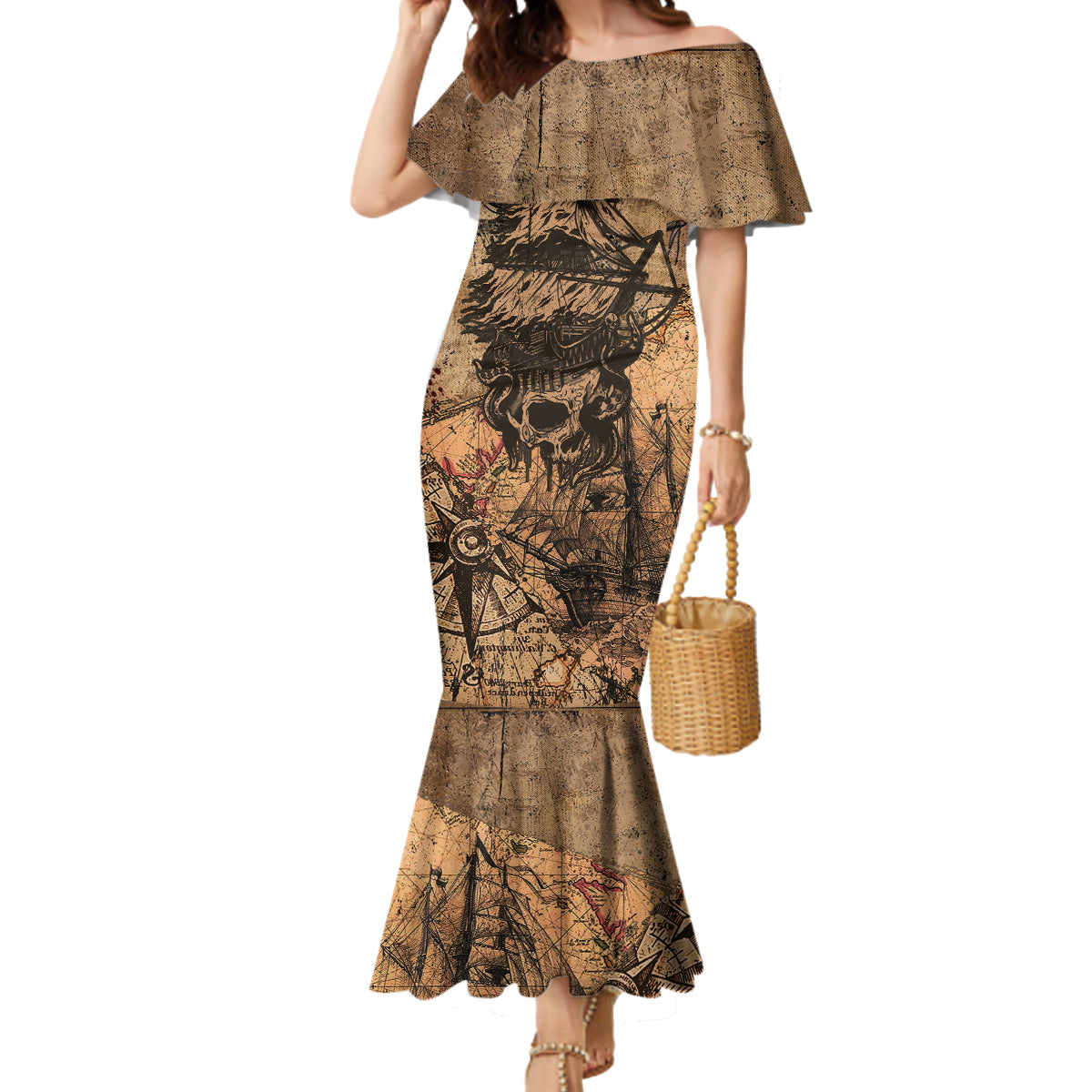Skull Pirate Mermaid Dress Revenge Vintage Style Art - Wonder Print Shop