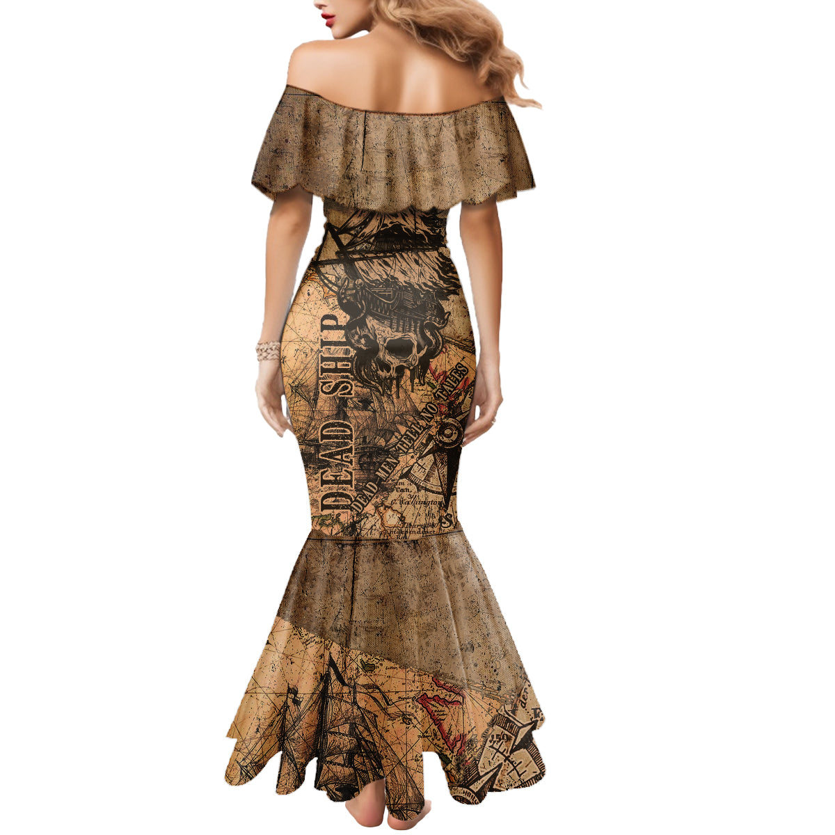 Skull Pirate Mermaid Dress Revenge Vintage Style Art - Wonder Print Shop