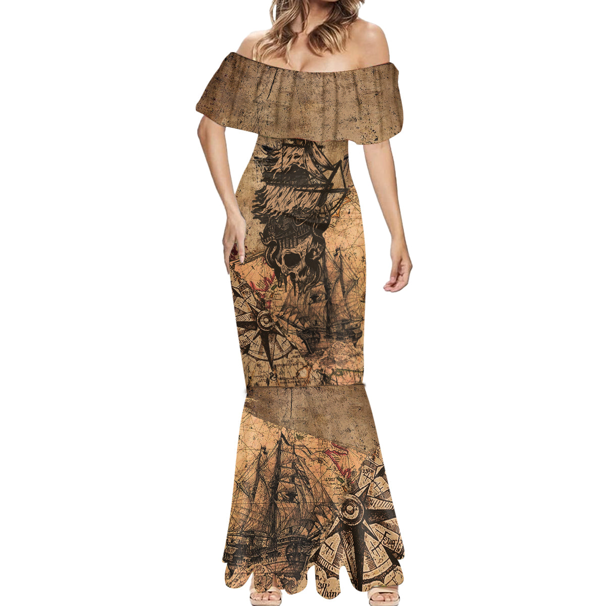 Skull Pirate Mermaid Dress Revenge Vintage Style Art - Wonder Print Shop