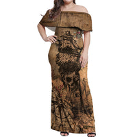 Skull Pirate Off Shoulder Maxi Dress Revenge Vintage Style Art - Wonder Print Shop