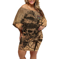 Skull Pirate Off Shoulder Short Dress Revenge Vintage Style Art - Wonder Print Shop