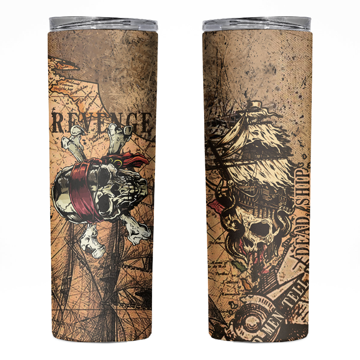 Skull Pirate Skinny Tumbler Revenge Vintage Style Art - Wonder Print Shop