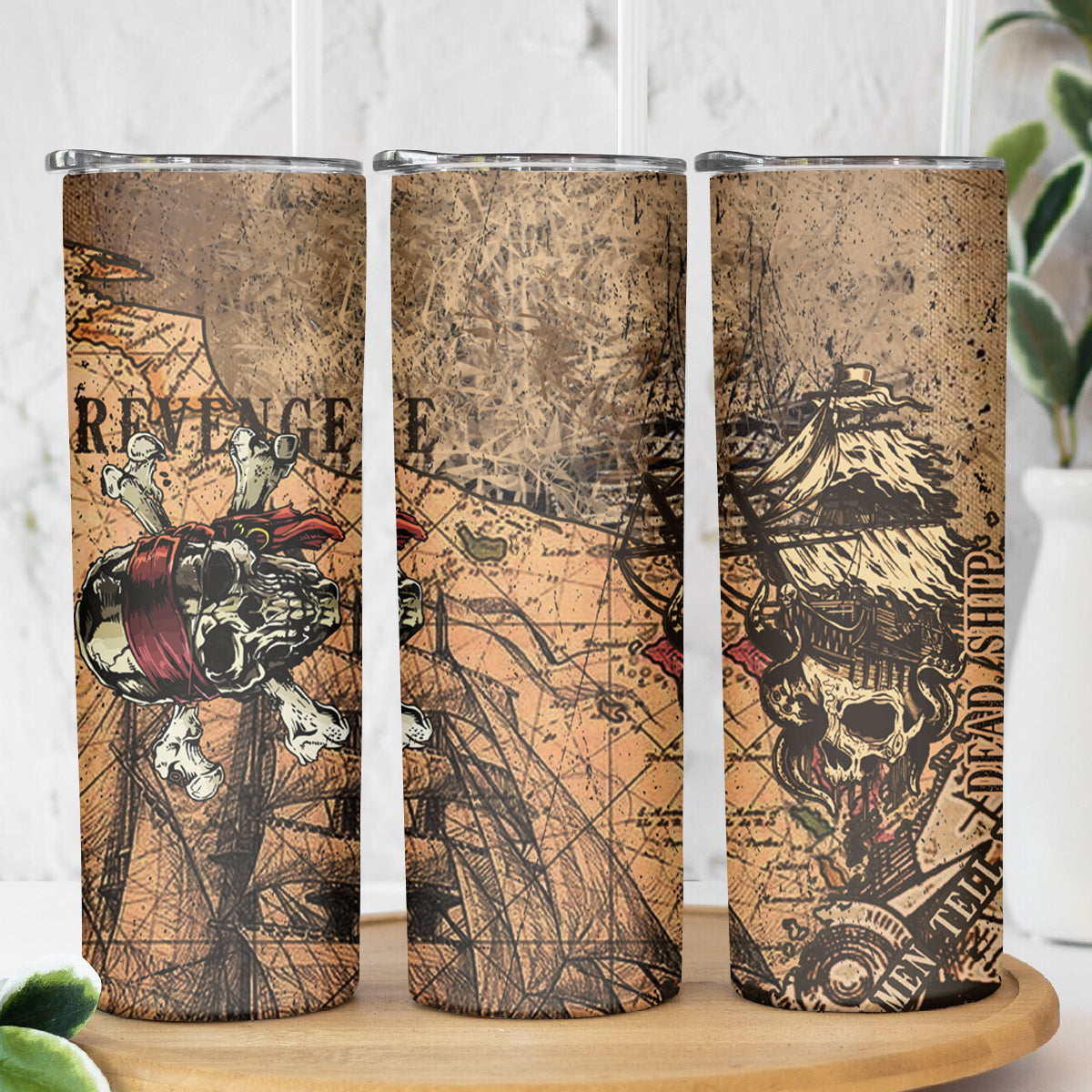 Skull Pirate Skinny Tumbler Revenge Vintage Style Art - Wonder Print Shop
