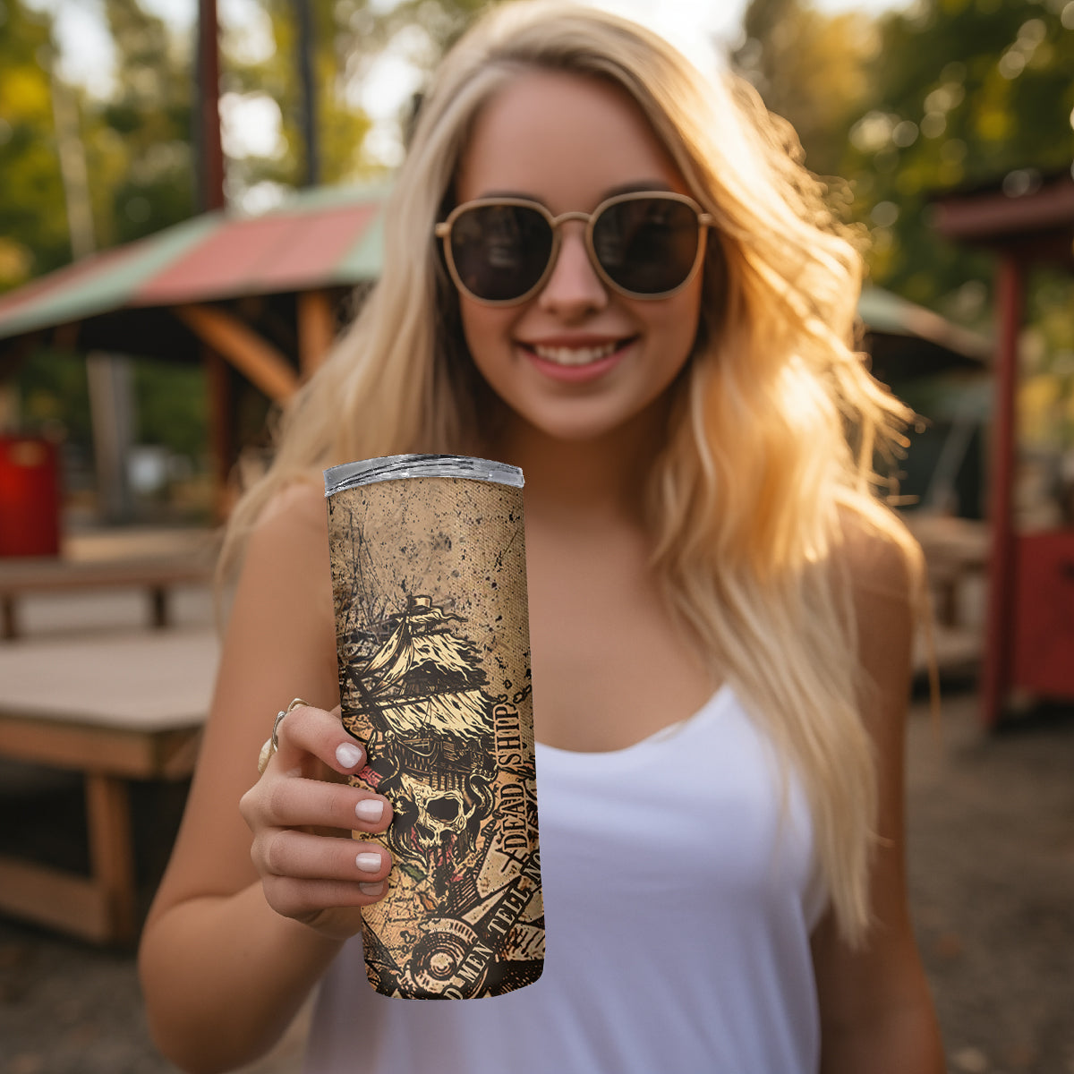 Skull Pirate Skinny Tumbler Revenge Vintage Style Art - Wonder Print Shop