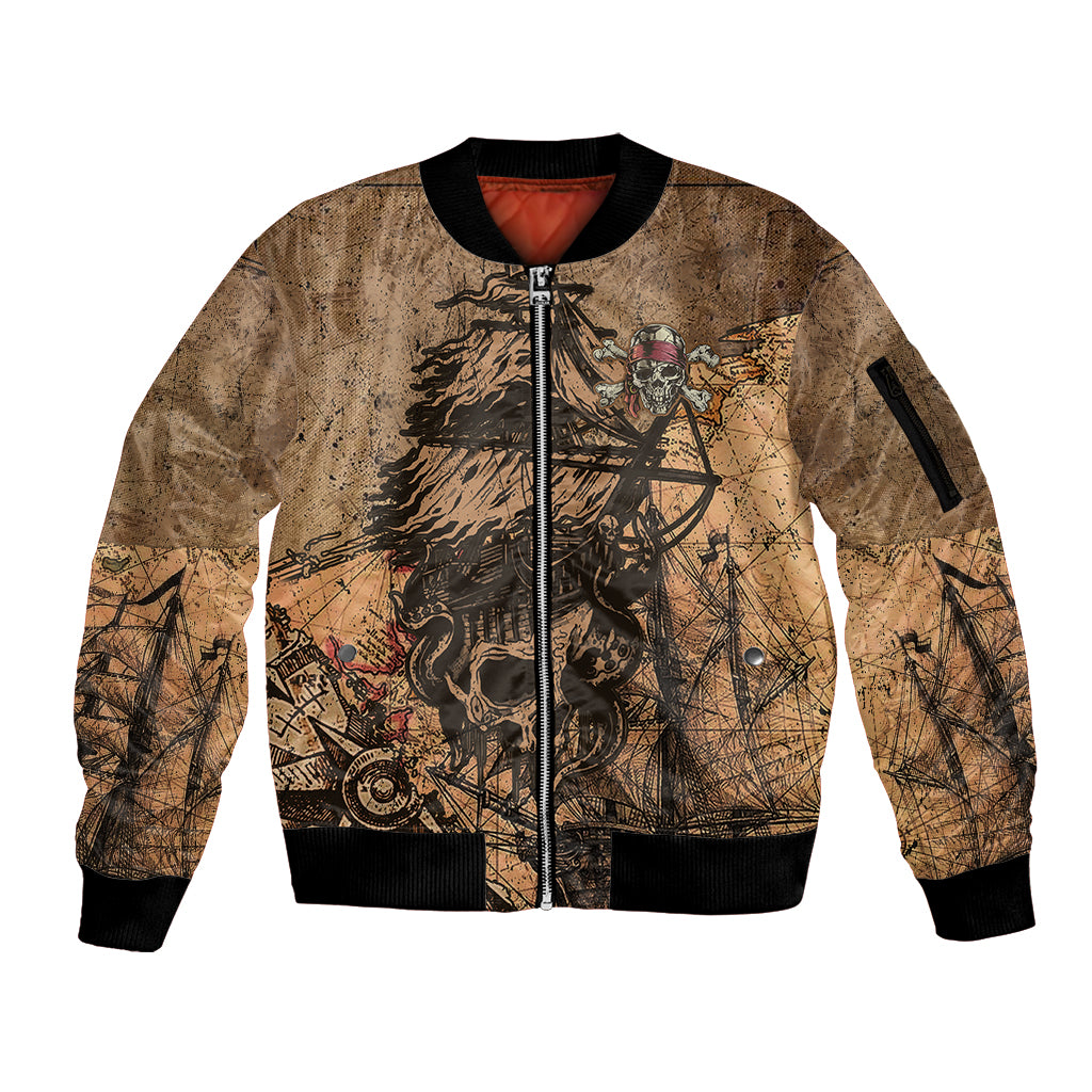 Skull Pirate Sleeve Zip Bomber Jacket Revenge Vintage Style Art - Wonder Print Shop