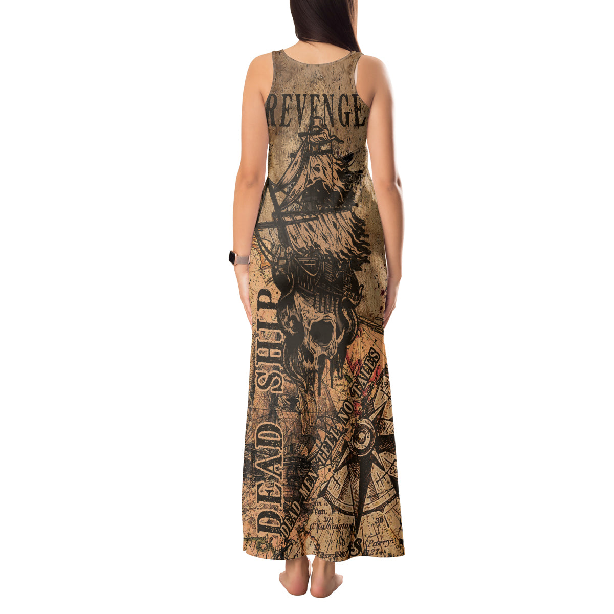 Skull Pirate Tank Maxi Dress Revenge Vintage Style Art - Wonder Print Shop
