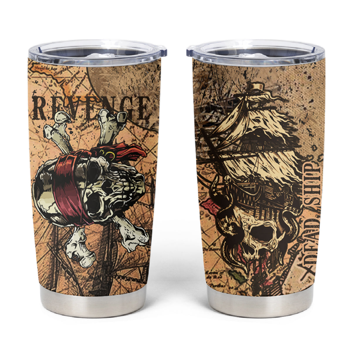 Skull Pirate Tumbler Cup Revenge Vintage Style Art - Wonder Print Shop