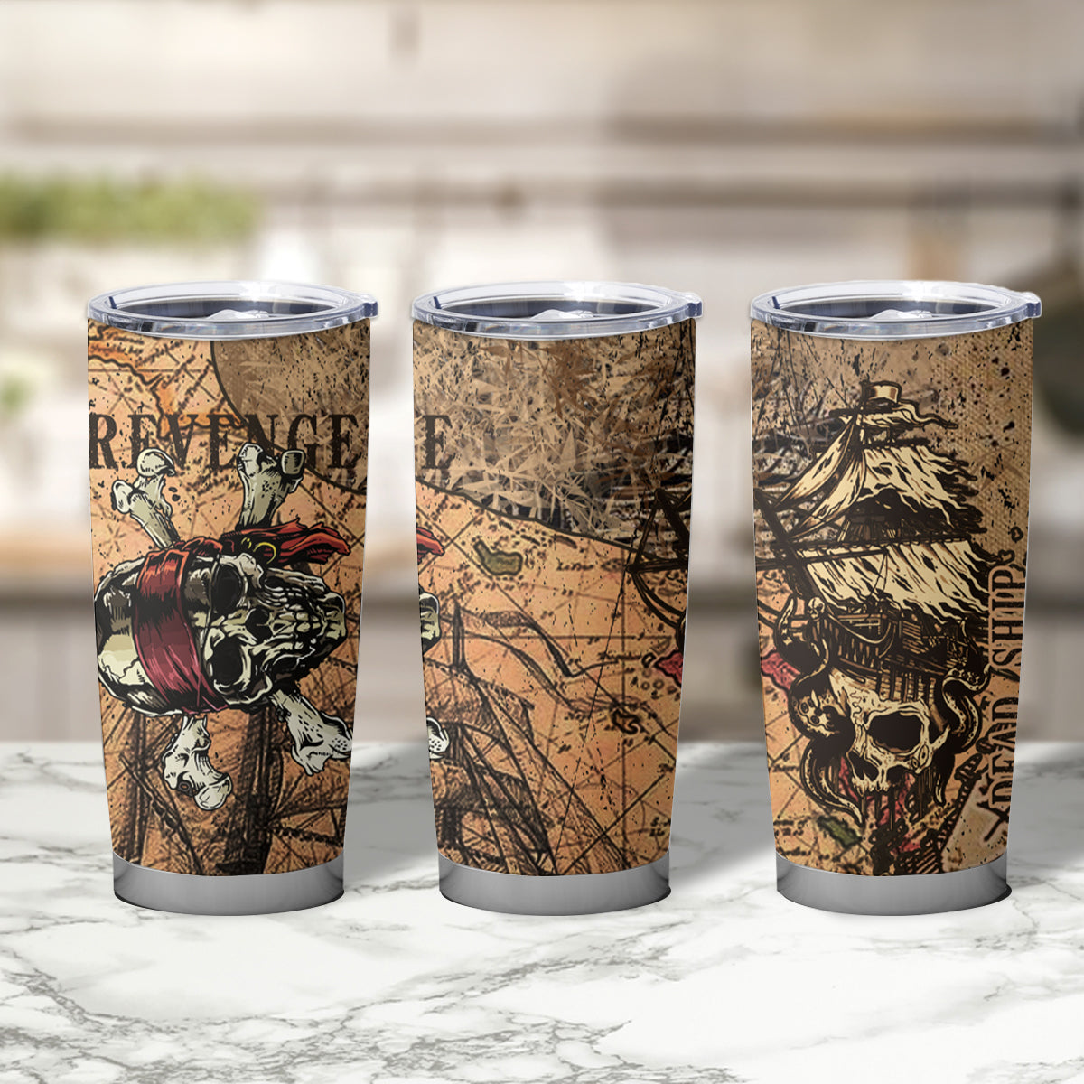 Skull Pirate Tumbler Cup Revenge Vintage Style Art - Wonder Print Shop