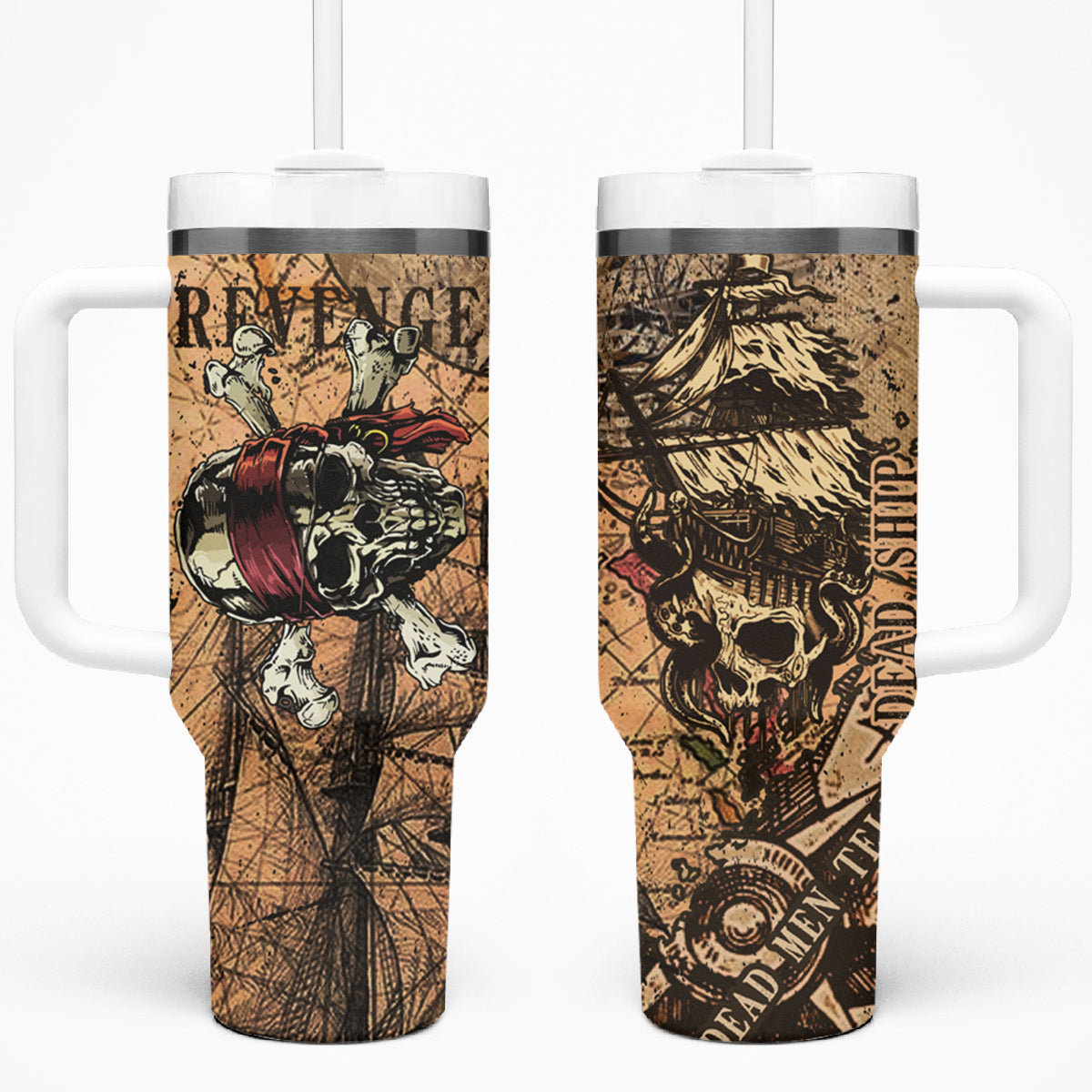 Skull Pirate Tumbler With Handle Revenge Vintage Style Art - Wonder Print Shop