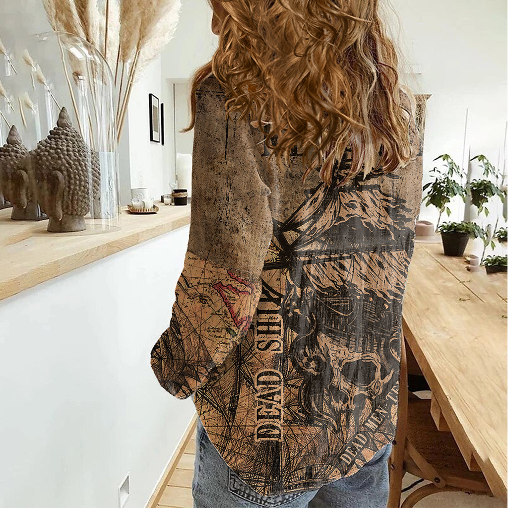 Skull Pirate Women Casual Shirt Revenge Vintage Style Art - Wonder Print Shop