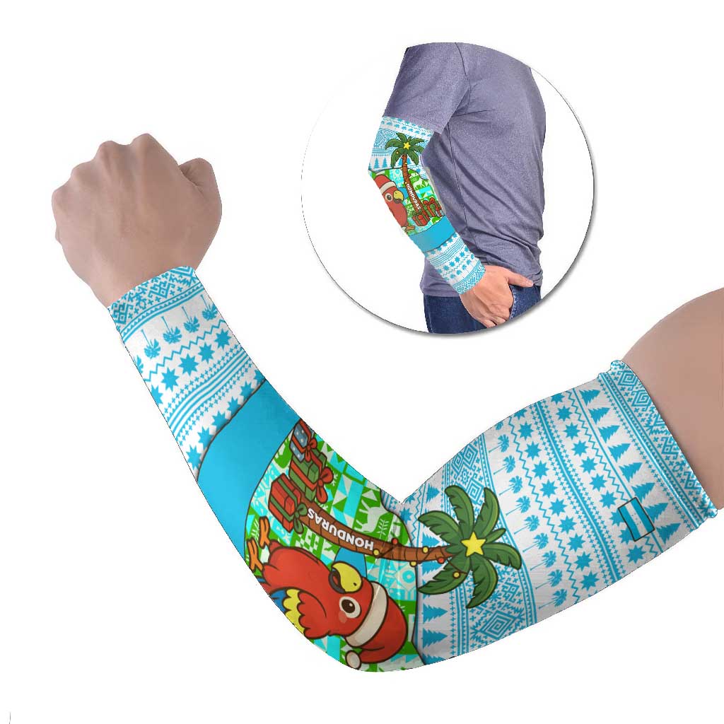 Honduras Christmas Arm Sleeves with Santa Parrot Palm Tree and Tropical Gift Pattern Design - Wonder Print Shop