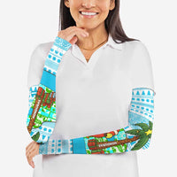 Honduras Christmas Arm Sleeves with Santa Parrot Palm Tree and Tropical Gift Pattern Design - Wonder Print Shop