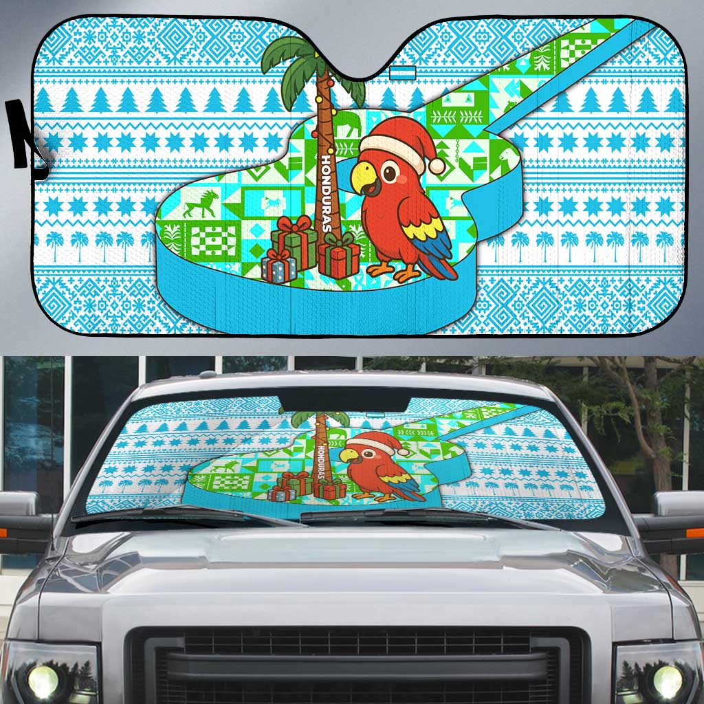 Honduras Christmas Auto Sun Shade with Santa Parrot Palm Tree and Tropical Gift Pattern Design - Wonder Print Shop