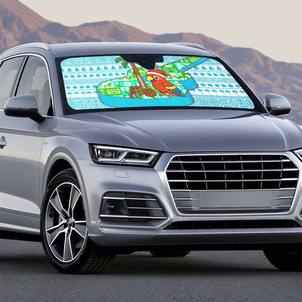 Honduras Christmas Auto Sun Shade with Santa Parrot Palm Tree and Tropical Gift Pattern Design - Wonder Print Shop