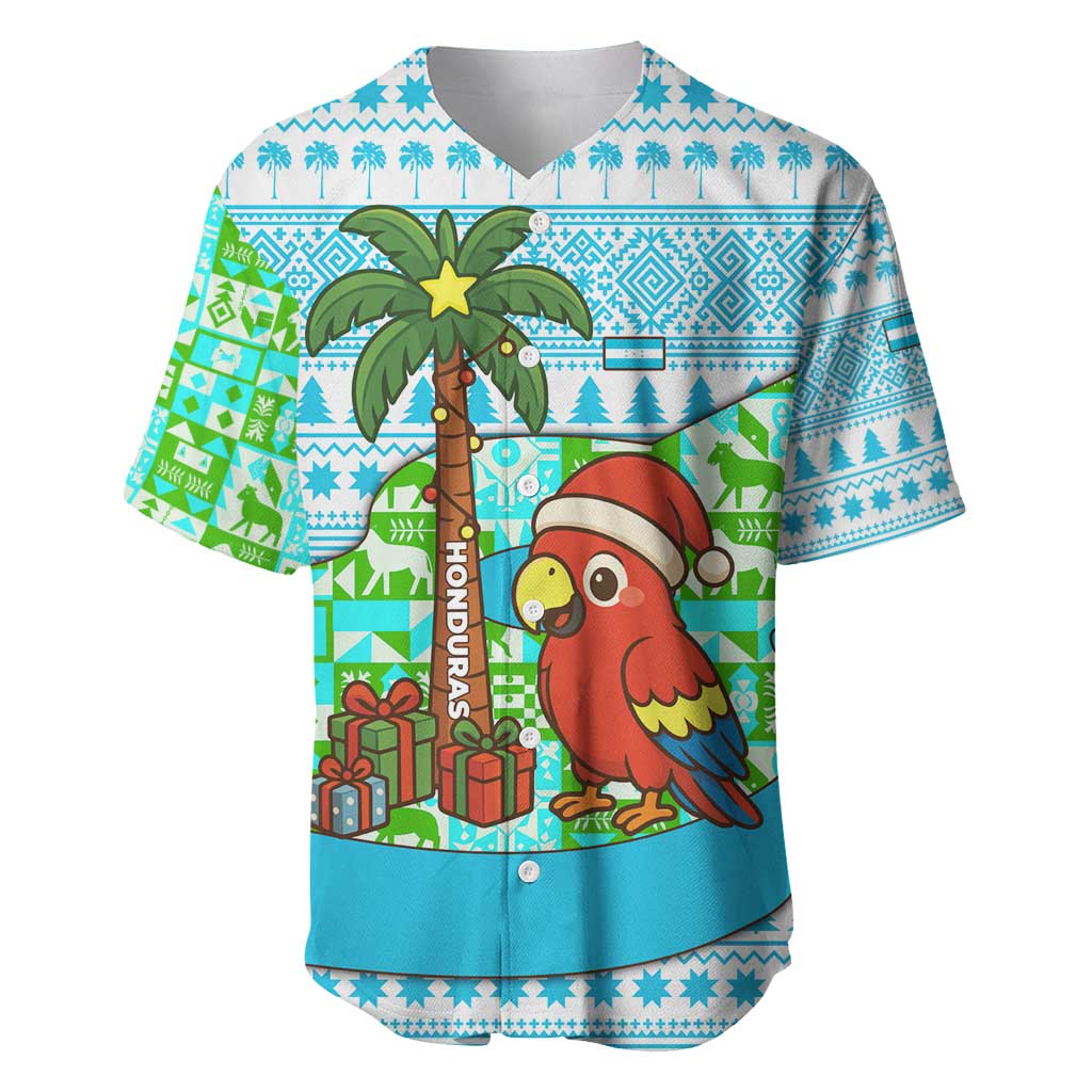 Honduras Christmas Baseball Jersey with Santa Parrot Palm Tree and Tropical Gift Pattern Design - Wonder Print Shop