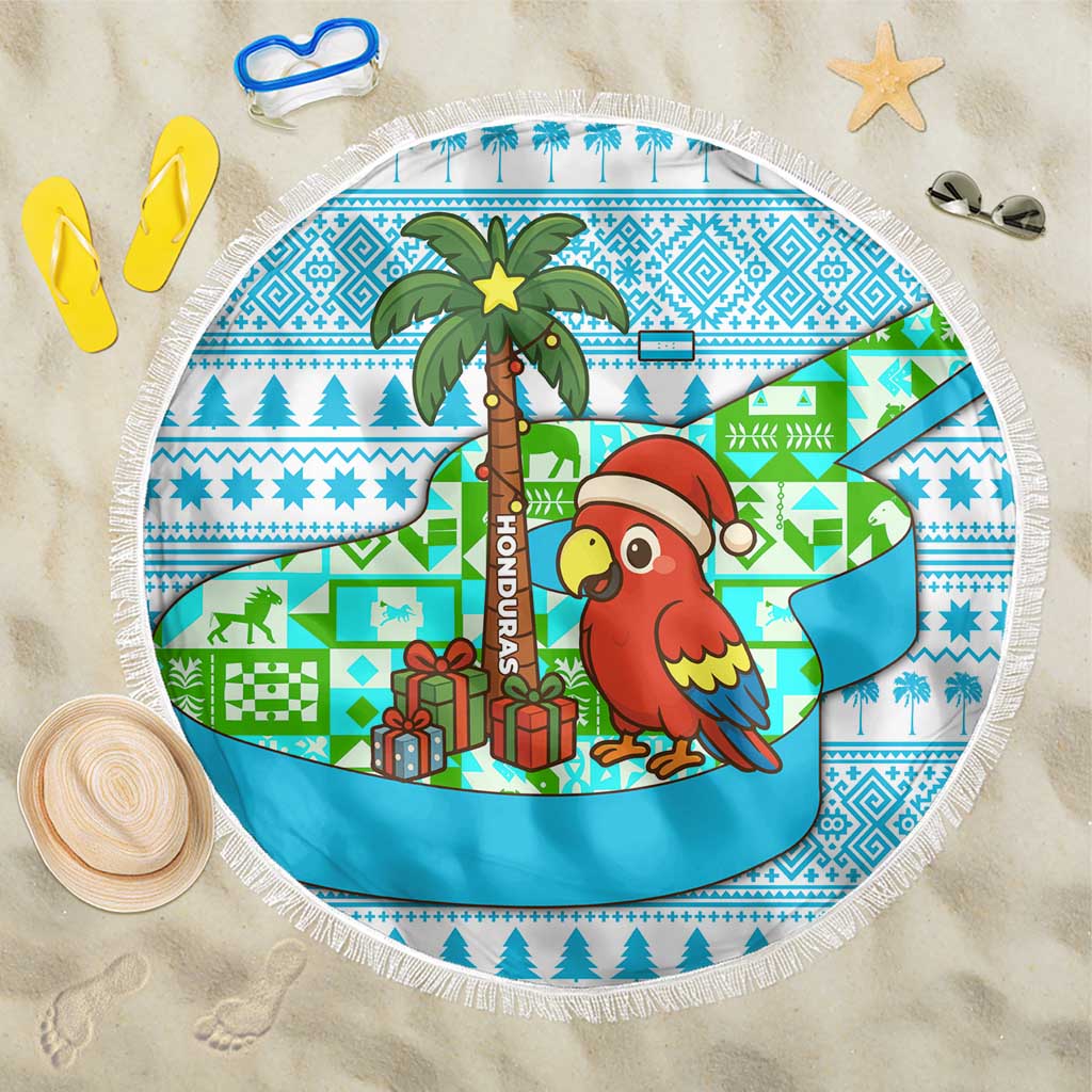 Honduras Christmas Beach Blanket with Santa Parrot Palm Tree and Tropical Gift Pattern Design - Wonder Print Shop