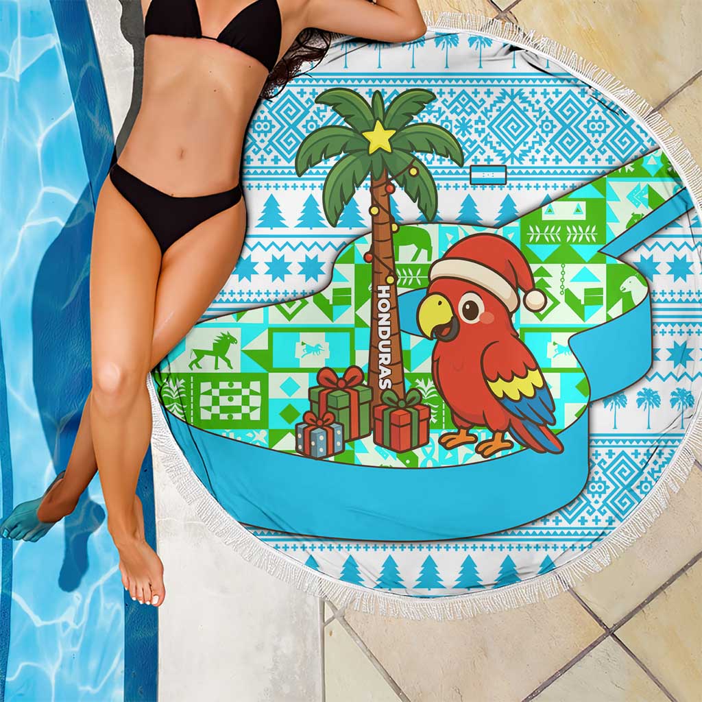 Honduras Christmas Beach Blanket with Santa Parrot Palm Tree and Tropical Gift Pattern Design - Wonder Print Shop