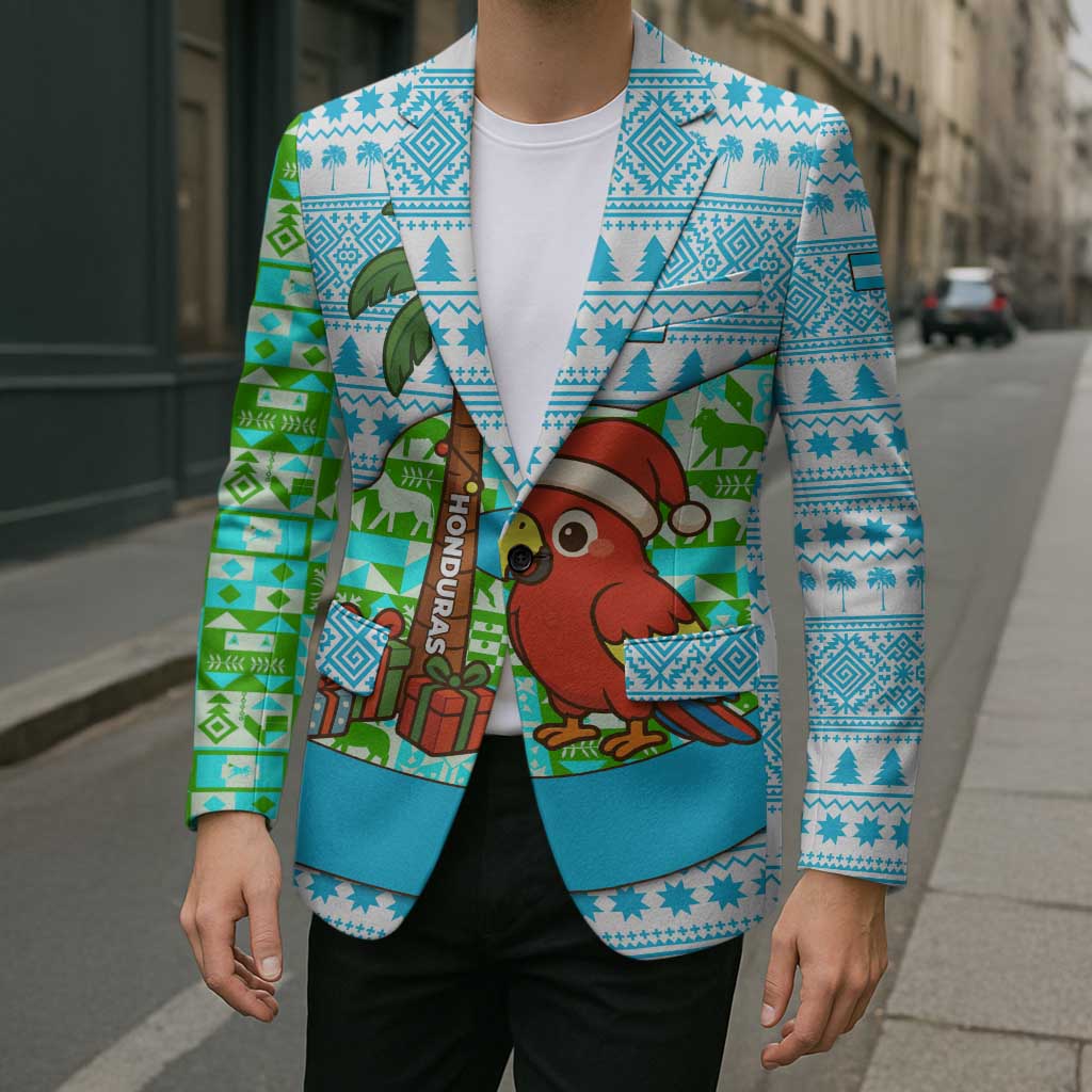 Honduras Christmas Blazer with Santa Parrot Palm Tree and Tropical Gift Pattern Design - Wonder Print Shop