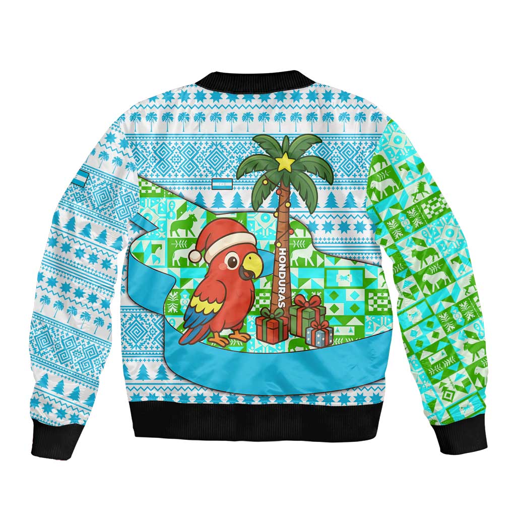 Honduras Christmas Bomber Jacket with Santa Parrot Palm Tree and Tropical Gift Pattern Design - Wonder Print Shop