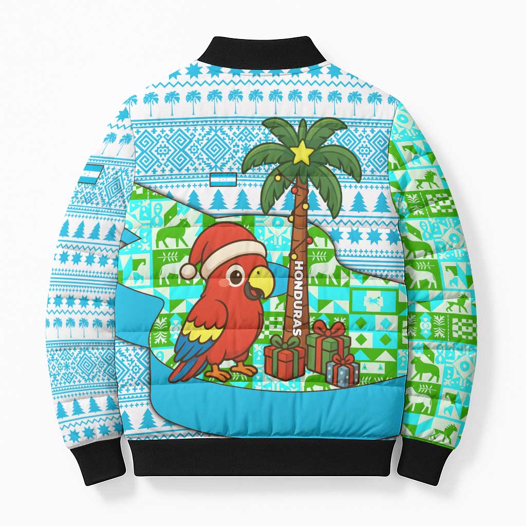 Honduras Christmas Bomber Puffer Jacket with Santa Parrot Palm Tree and Tropical Gift Pattern Design - Wonder Print Shop