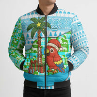 Honduras Christmas Bomber Puffer Jacket with Santa Parrot Palm Tree and Tropical Gift Pattern Design - Wonder Print Shop