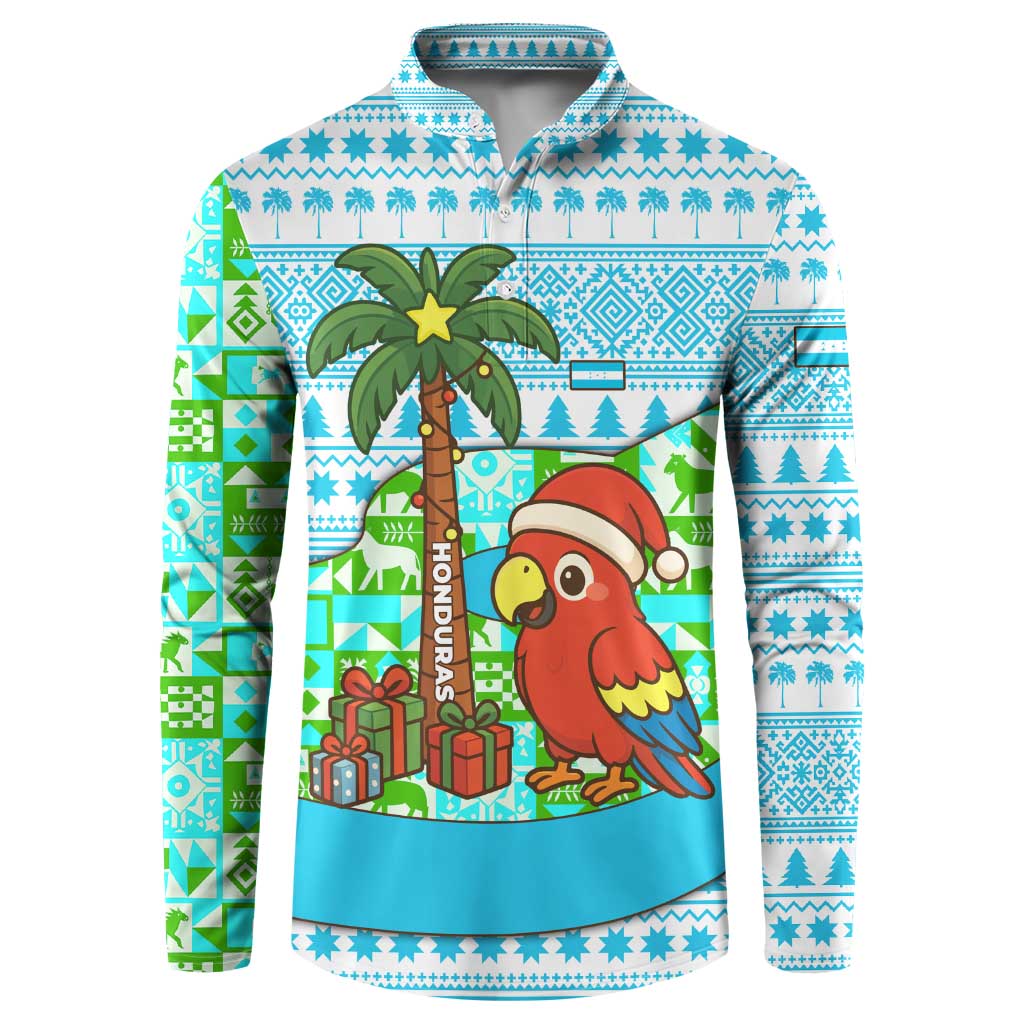 Honduras Christmas Button Sweatshirt with Santa Parrot Palm Tree and Tropical Gift Pattern Design - Wonder Print Shop