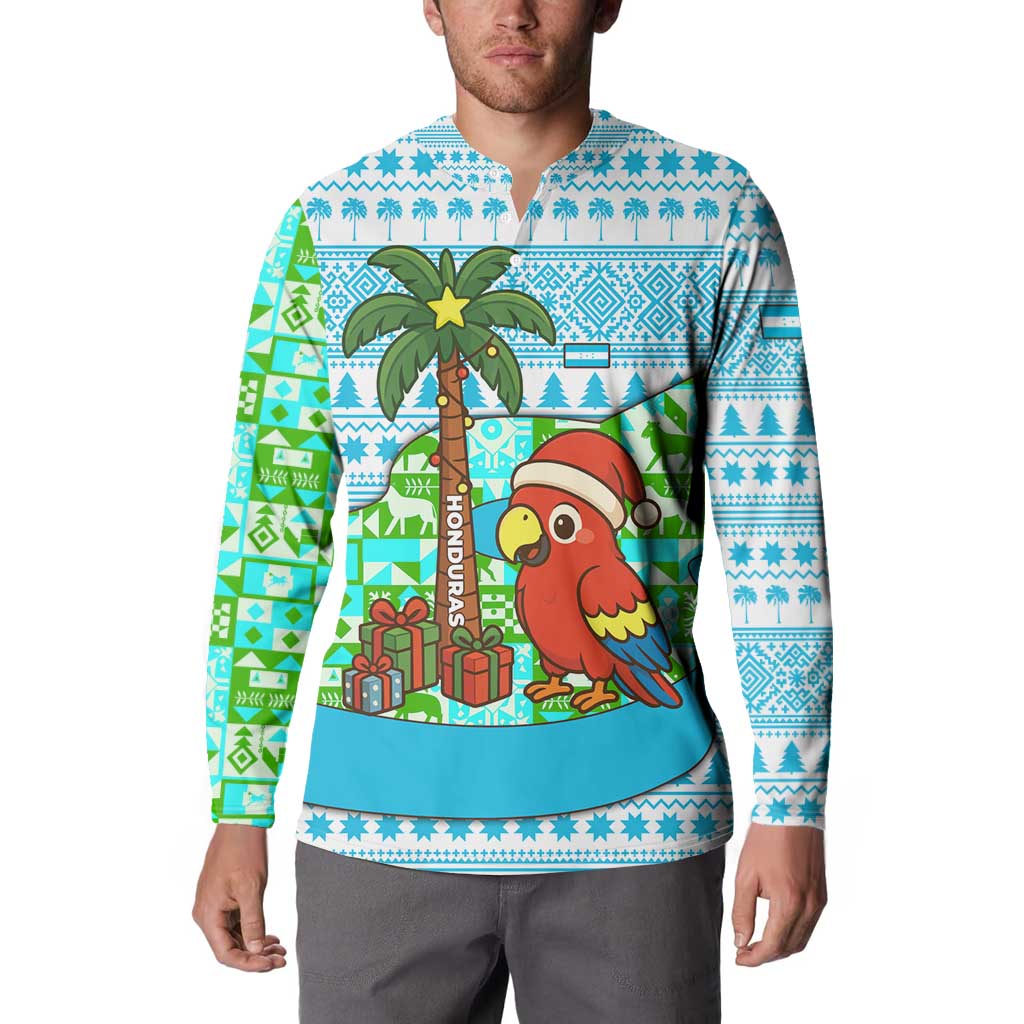 Honduras Christmas Button Sweatshirt with Santa Parrot Palm Tree and Tropical Gift Pattern Design - Wonder Print Shop