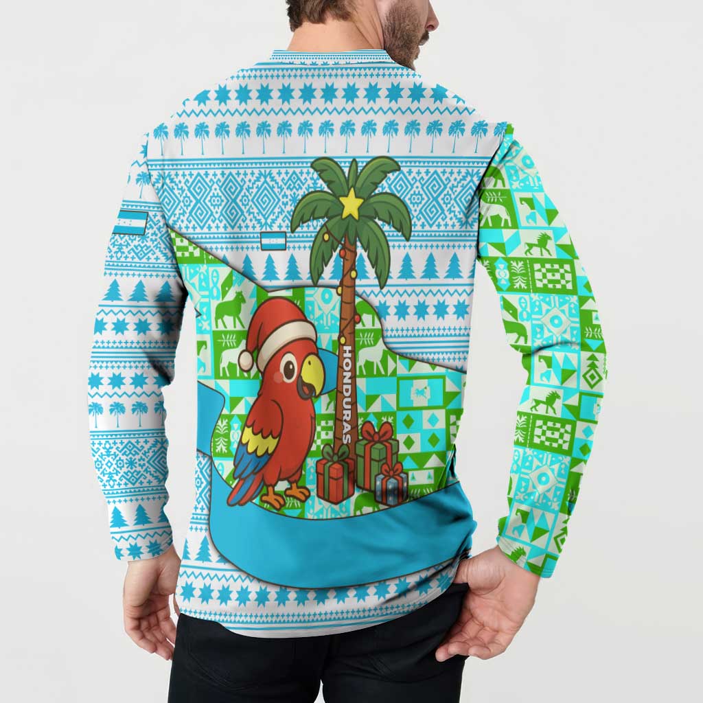 Honduras Christmas Button Sweatshirt with Santa Parrot Palm Tree and Tropical Gift Pattern Design - Wonder Print Shop