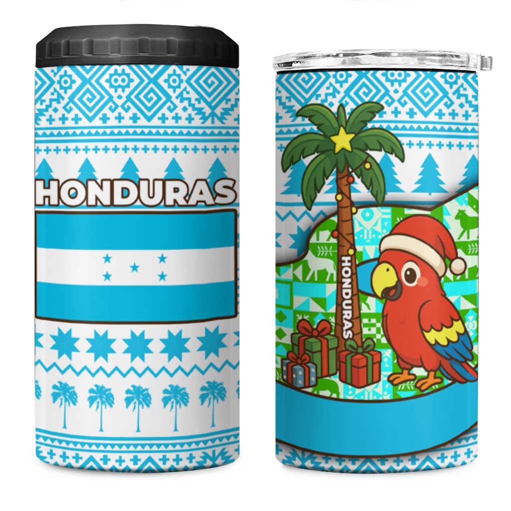Honduras Christmas 4 in 1 Can Cooler Tumbler with Santa Parrot Palm Tree and Tropical Gift Pattern Design - Wonder Print Shop