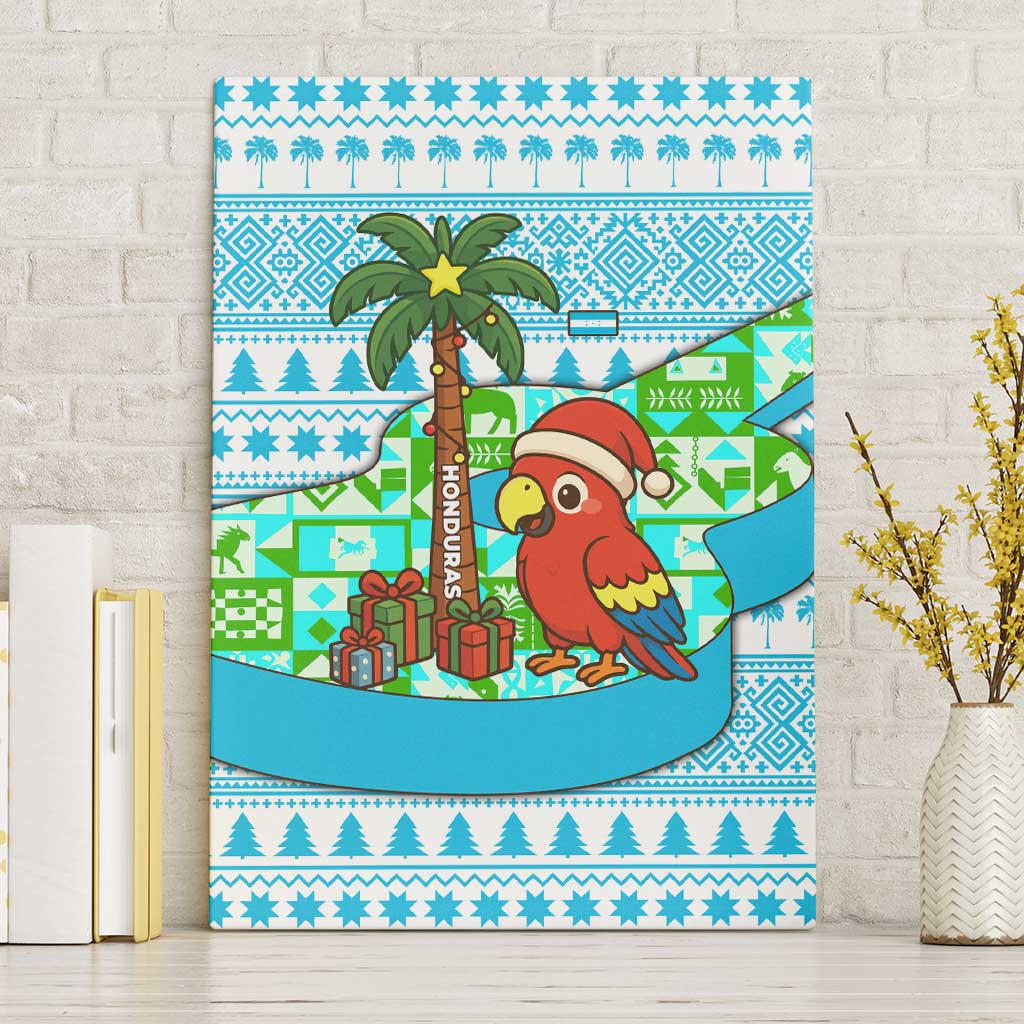 Honduras Christmas Canvas Wall Art with Santa Parrot Palm Tree and Tropical Gift Pattern Design - Wonder Print Shop