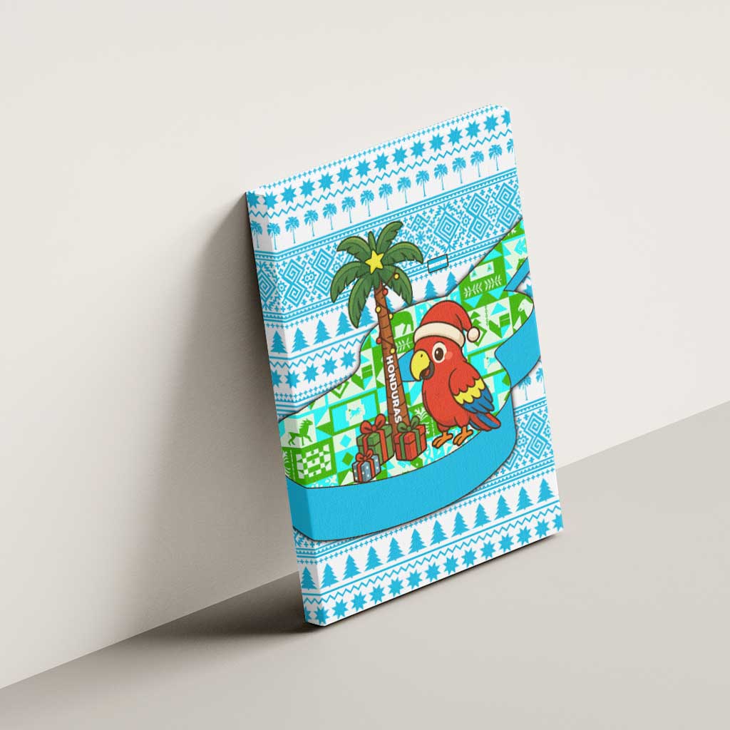Honduras Christmas Canvas Wall Art with Santa Parrot Palm Tree and Tropical Gift Pattern Design - Wonder Print Shop
